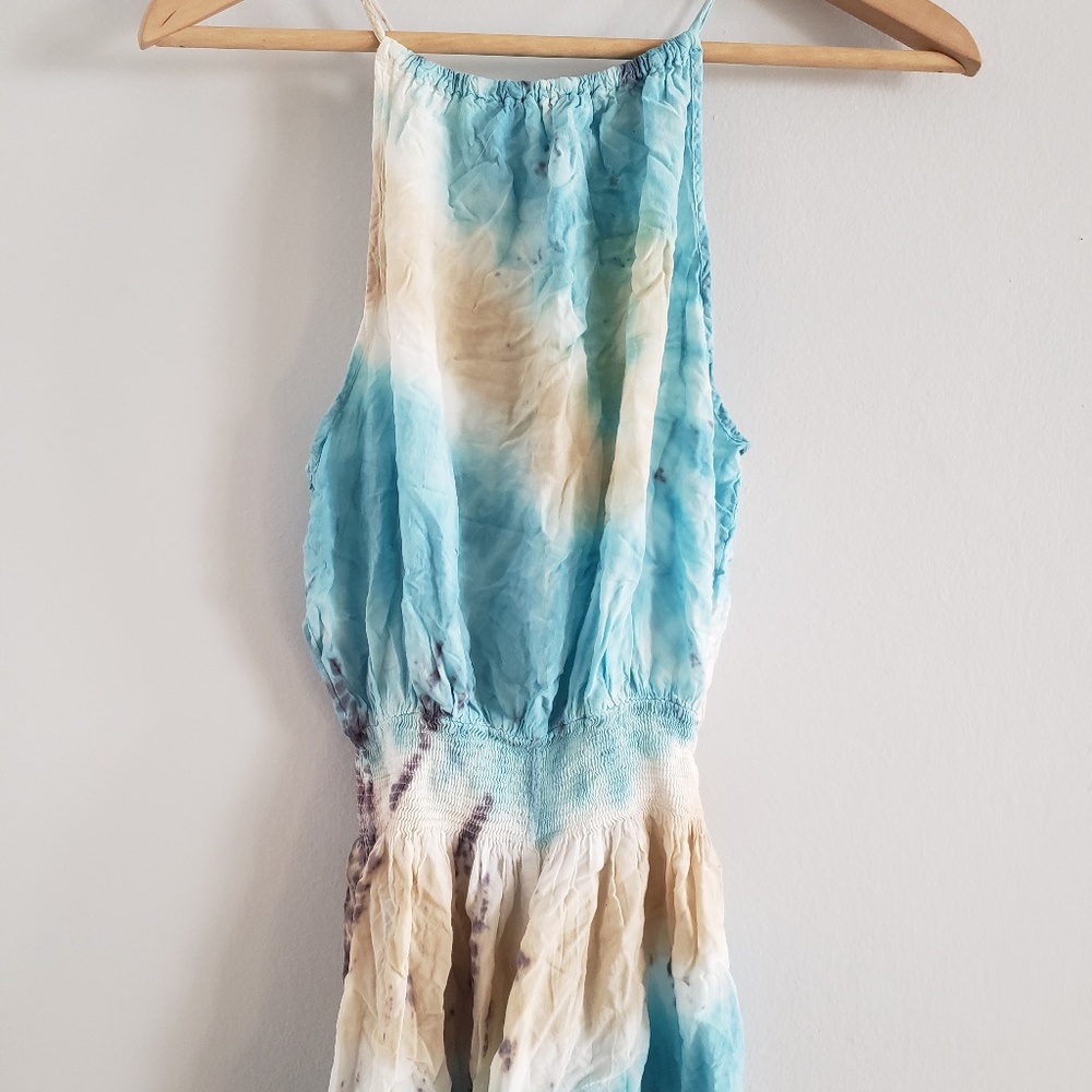 Forever beachy watercolor tank top highneck romper